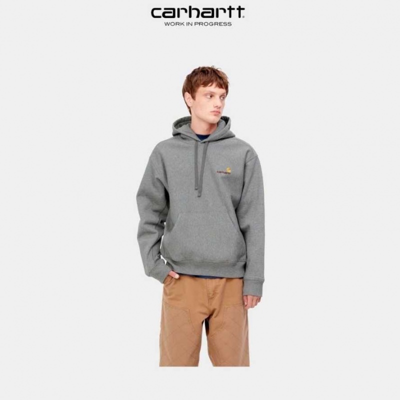 Carhartt Wip Hooded American Script Sweatshirt Dark Grey Heather | TH0000281