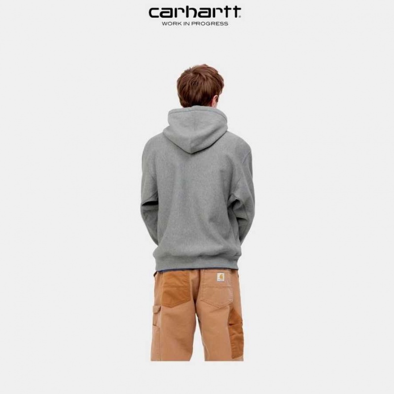 Carhartt Wip Hooded American Script Sweatshirt Dark Grey Heather | TH0000281