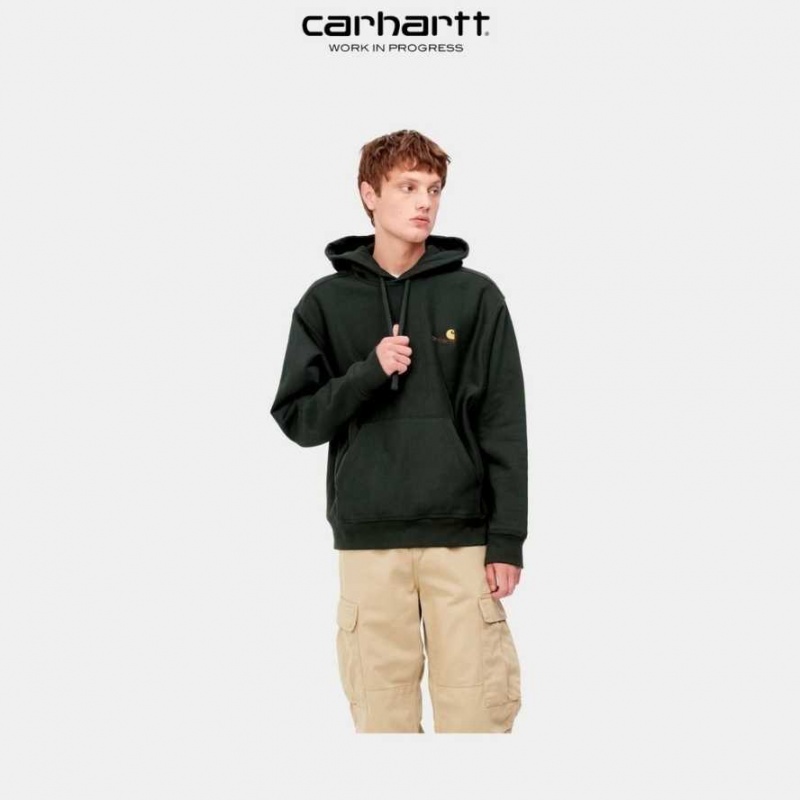 Carhartt Wip Hooded American Script Sweatshirt Dark Cedar | TH0000283