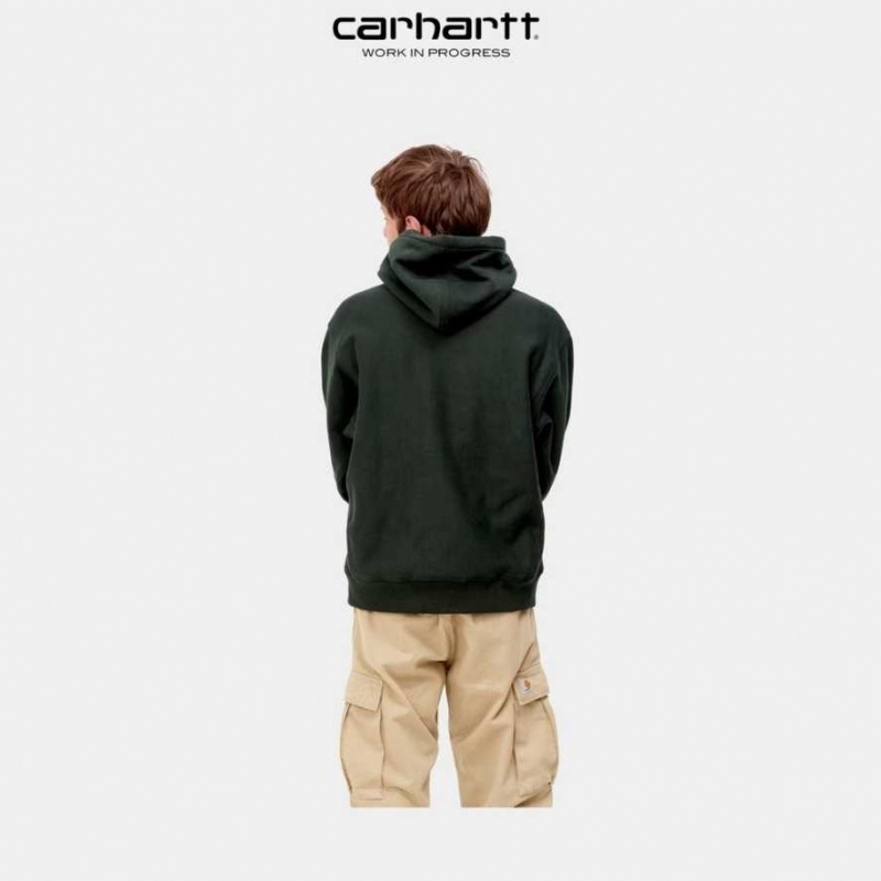 Carhartt Wip Hooded American Script Sweatshirt Dark Cedar | TH0000283