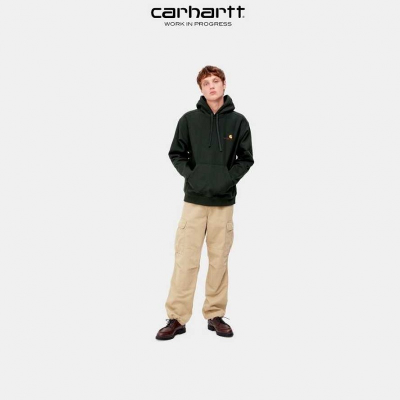 Carhartt Wip Hooded American Script Sweatshirt Dark Cedar | TH0000283