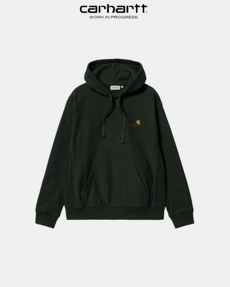 Carhartt Wip Hooded American Script Sweatshirt Dark Cedar | TH0000283