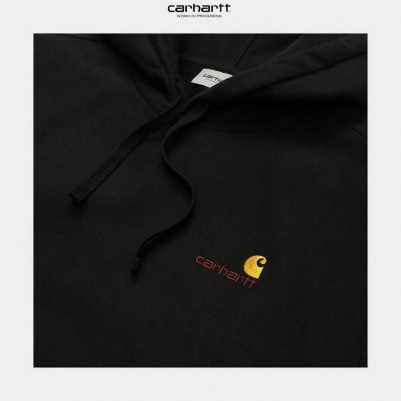 Carhartt Wip Hooded American Script Sweatshirt Black | TH0000286