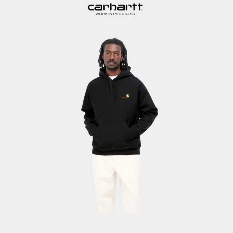 Carhartt Wip Hooded American Script Sweatshirt Black | TH0000286