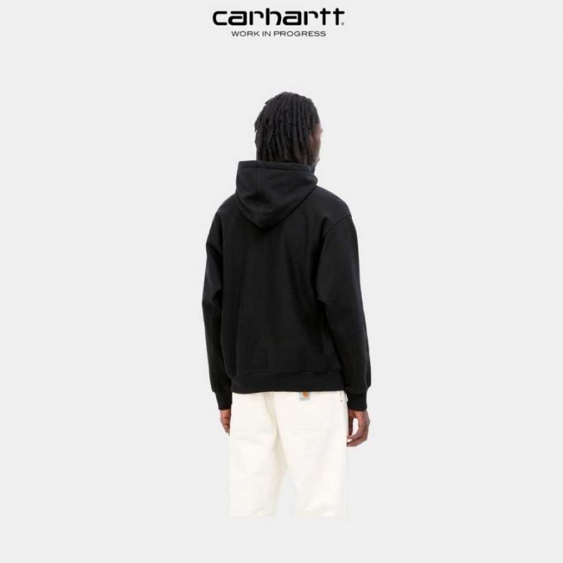 Carhartt Wip Hooded American Script Sweatshirt Black | TH0000286