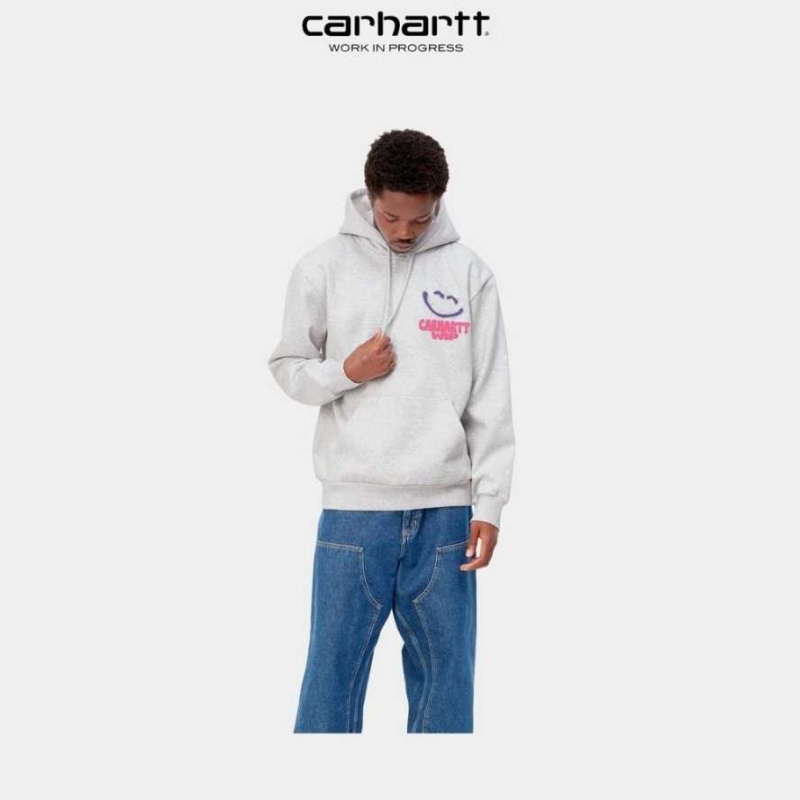 Carhartt Wip Hooded Happy Script Sweatshirt Ash Heather | TH0000318