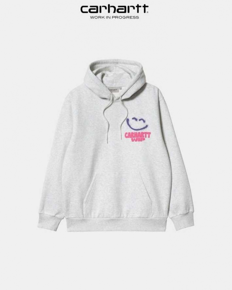 Carhartt Wip Hooded Happy Script Sweatshirt Ash Heather | TH0000318