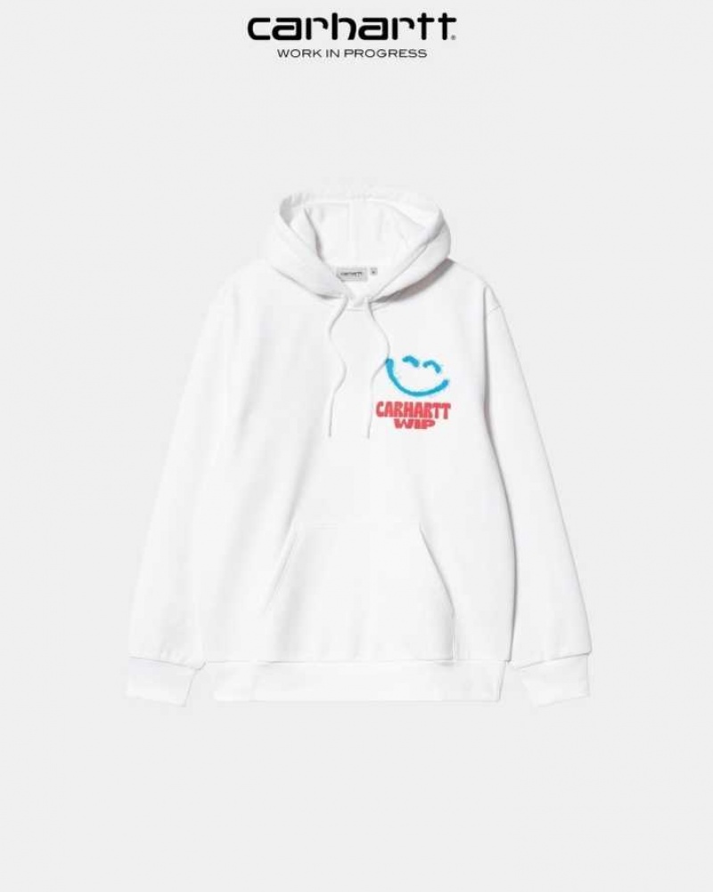 Carhartt Wip Hooded Happy Script Sweatshirt White | TH0000319