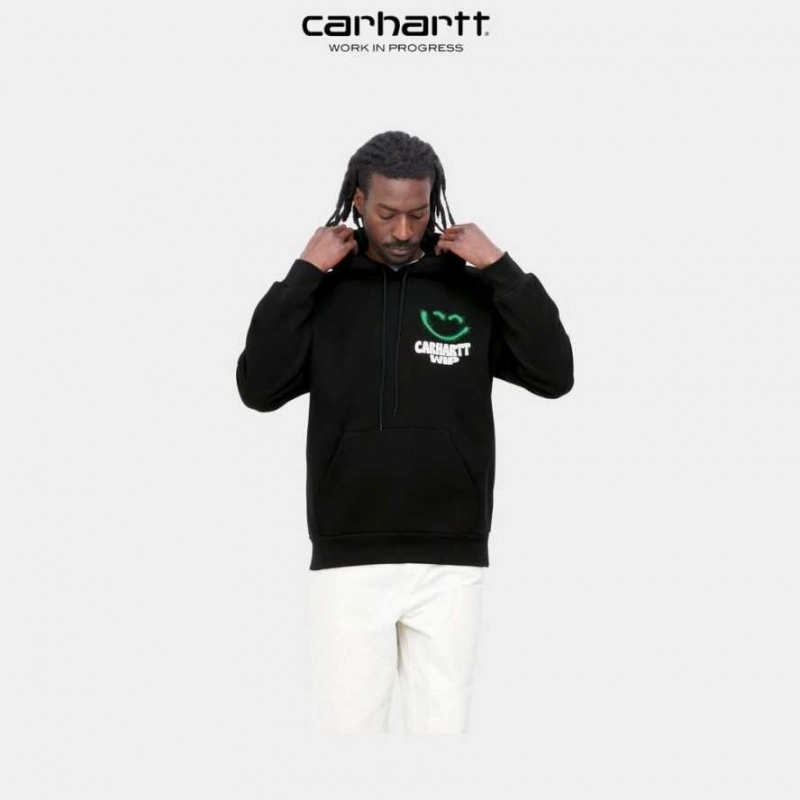 Carhartt Wip Hooded Happy Script Sweatshirt Black | TH0000320