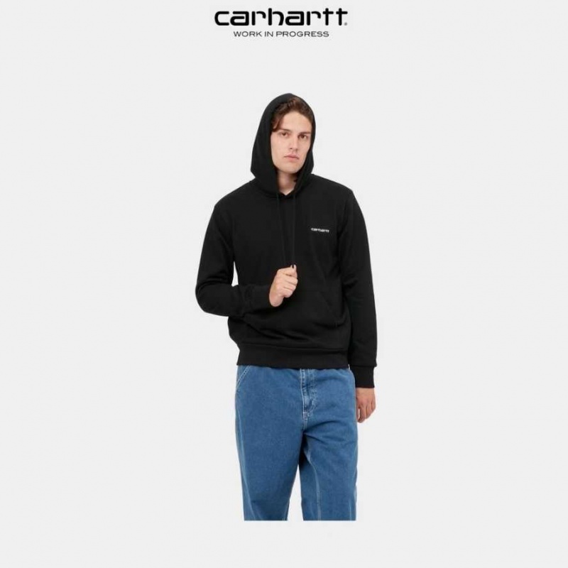 Carhartt Wip Hooded Script Embroidery Sweatshirt Black | TH0000329