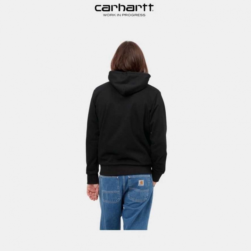 Carhartt Wip Hooded Script Embroidery Sweatshirt Black | TH0000329