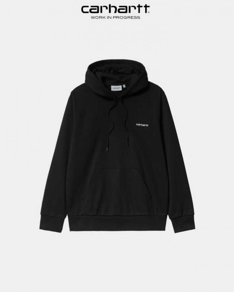 Carhartt Wip Hooded Script Embroidery Sweatshirt Black | TH0000329