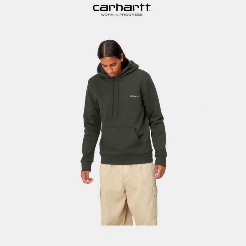 Carhartt Wip Hooded Script Embroidery Sweatshirt Boxwood | TH0000331