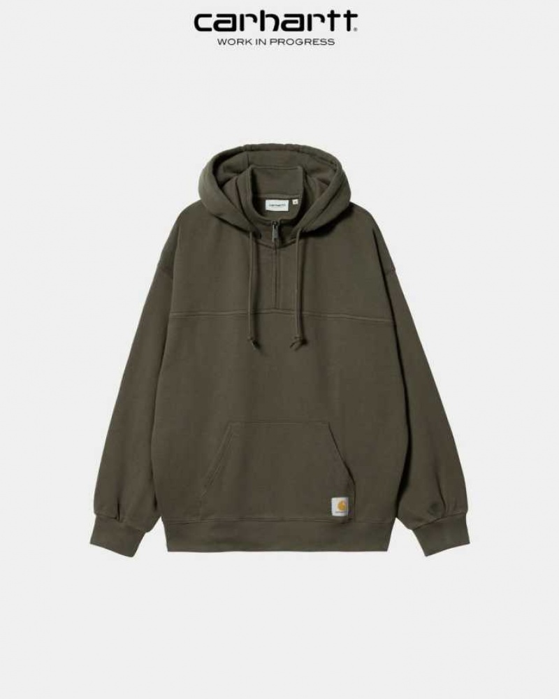 Carhartt Wip Hooded Wade Half Zip Sweatshirt Cypress | TH0000347