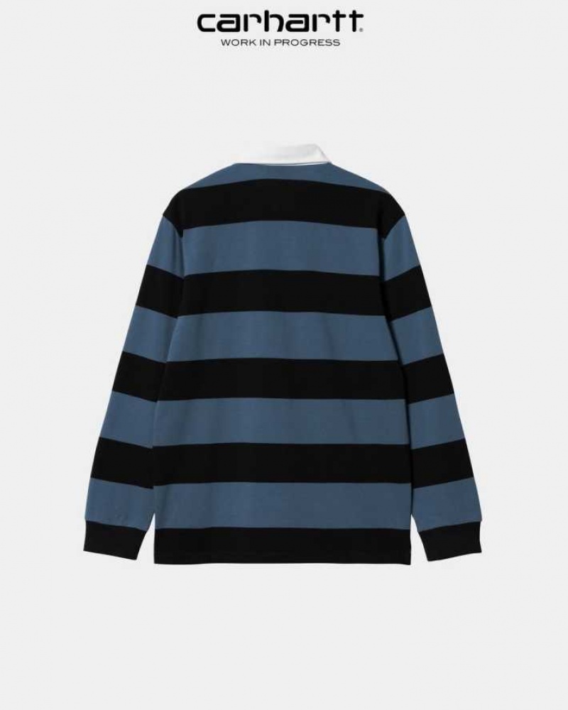 Carhartt Wip Jagger Stripe Rugby Shirt Storm Blue | TH0002220