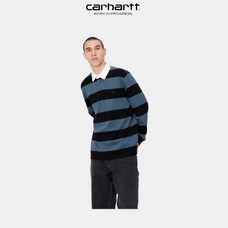 Carhartt Wip Jagger Stripe Rugby Shirt Storm Blue | TH0002220