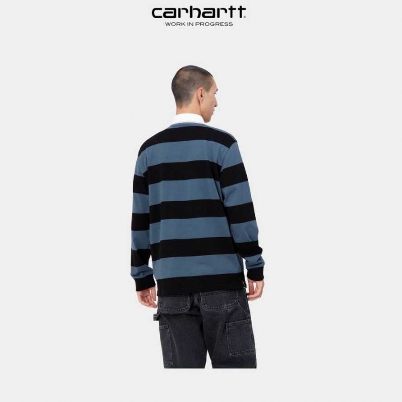 Carhartt Wip Jagger Stripe Rugby Shirt Storm Blue | TH0002220