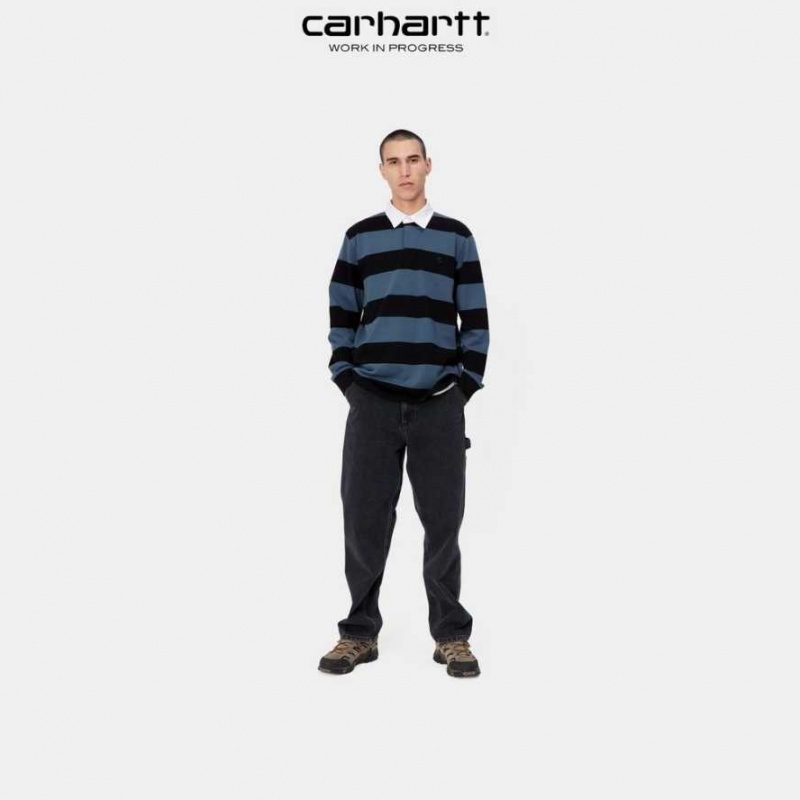 Carhartt Wip Jagger Stripe Rugby Shirt Storm Blue | TH0002220