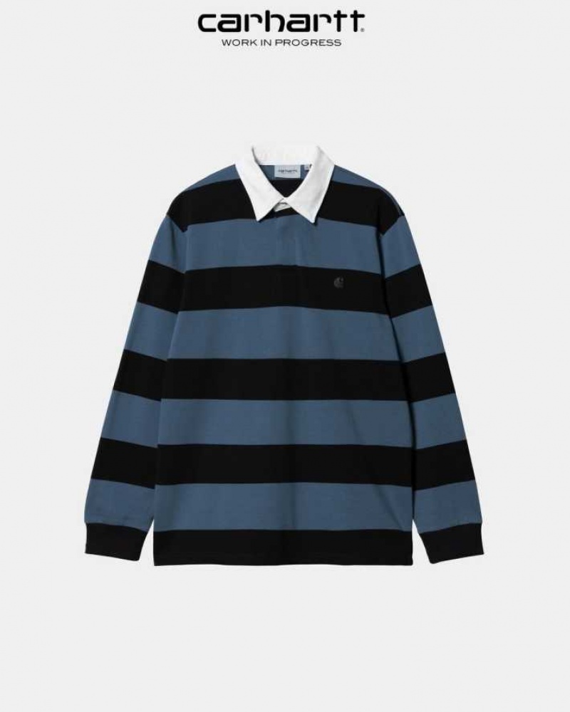 Carhartt Wip Jagger Stripe Rugby Shirt Storm Blue | TH0002220