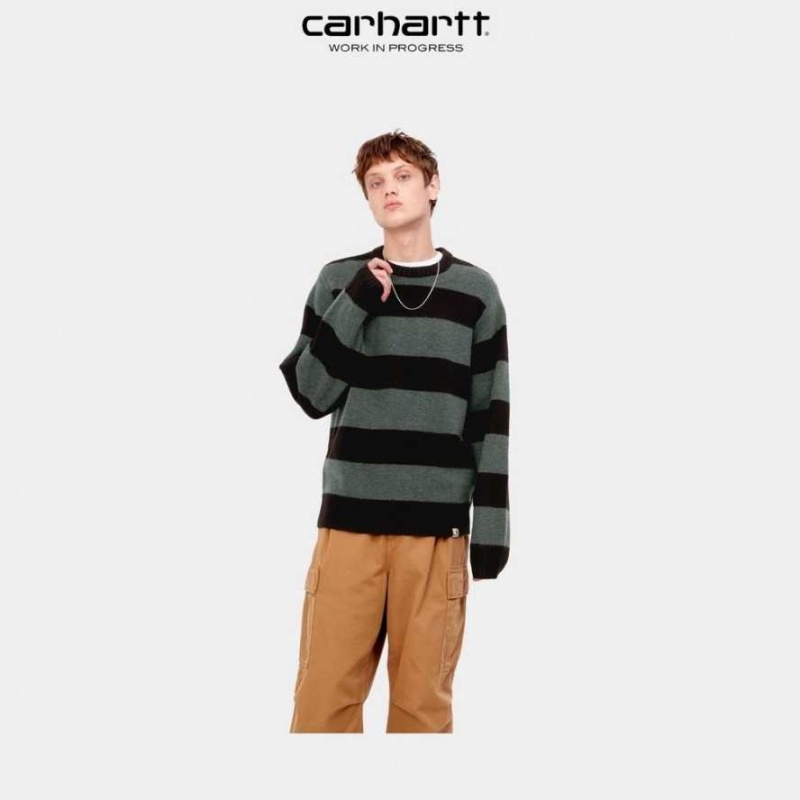 Carhartt Wip Jagger Stripe Sweater Juniper Heather | TH0000352