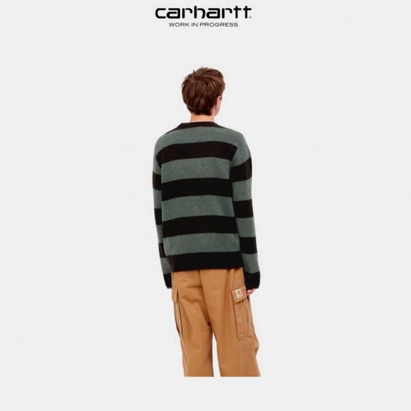 Carhartt Wip Jagger Stripe Sweater Juniper Heather | TH0000352