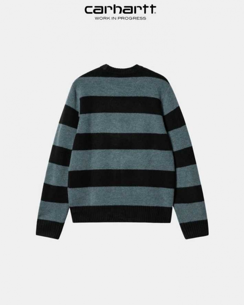 Carhartt Wip Jagger Stripe Sweater Storm Blue Heather | TH0000353