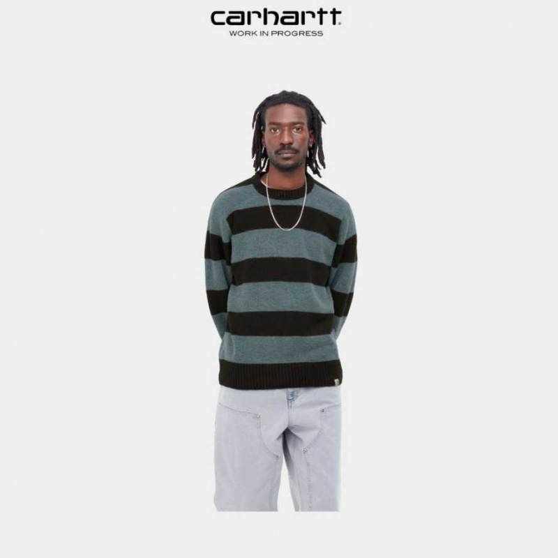 Carhartt Wip Jagger Stripe Sweater Storm Blue Heather | TH0000353