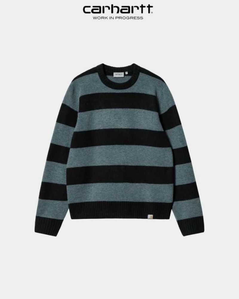 Carhartt Wip Jagger Stripe Sweater Storm Blue Heather | TH0000353