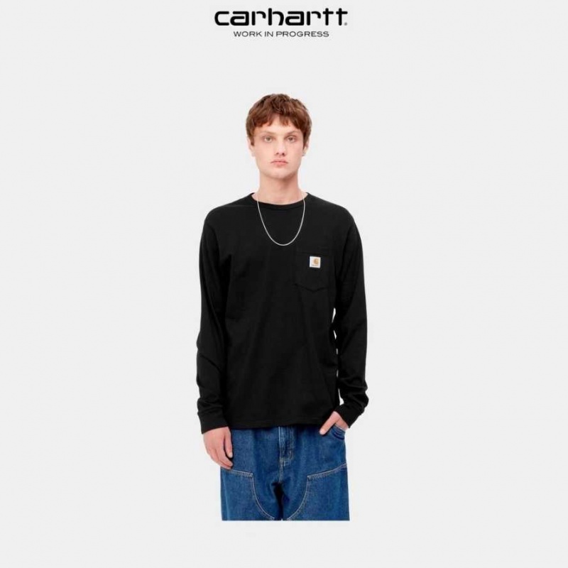 Carhartt Wip Long Sleeve Pocket T-Shirt Black | TH0002238