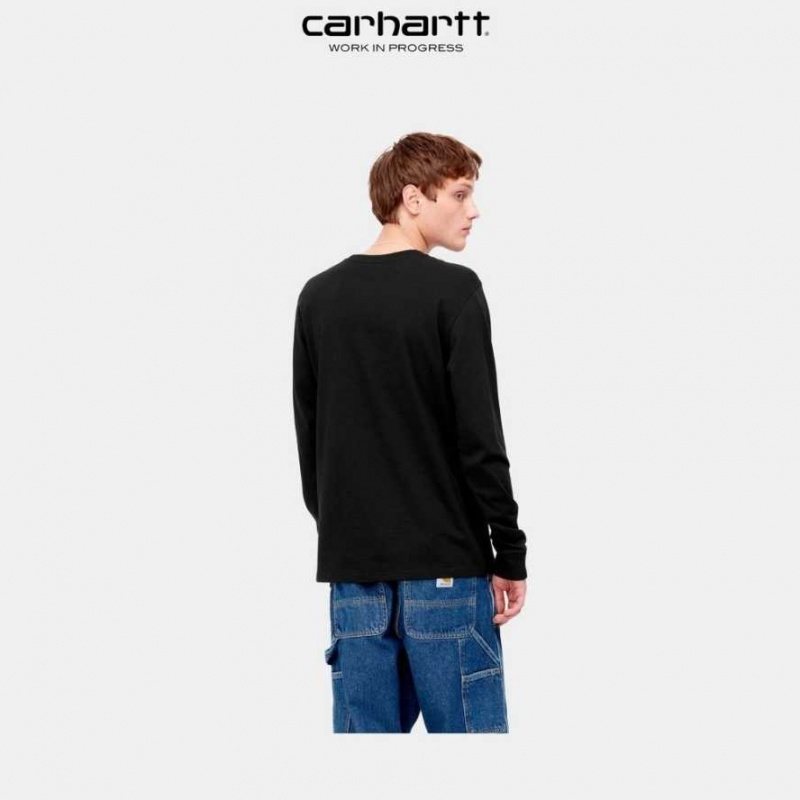 Carhartt Wip Long Sleeve Pocket T-Shirt Black | TH0002238