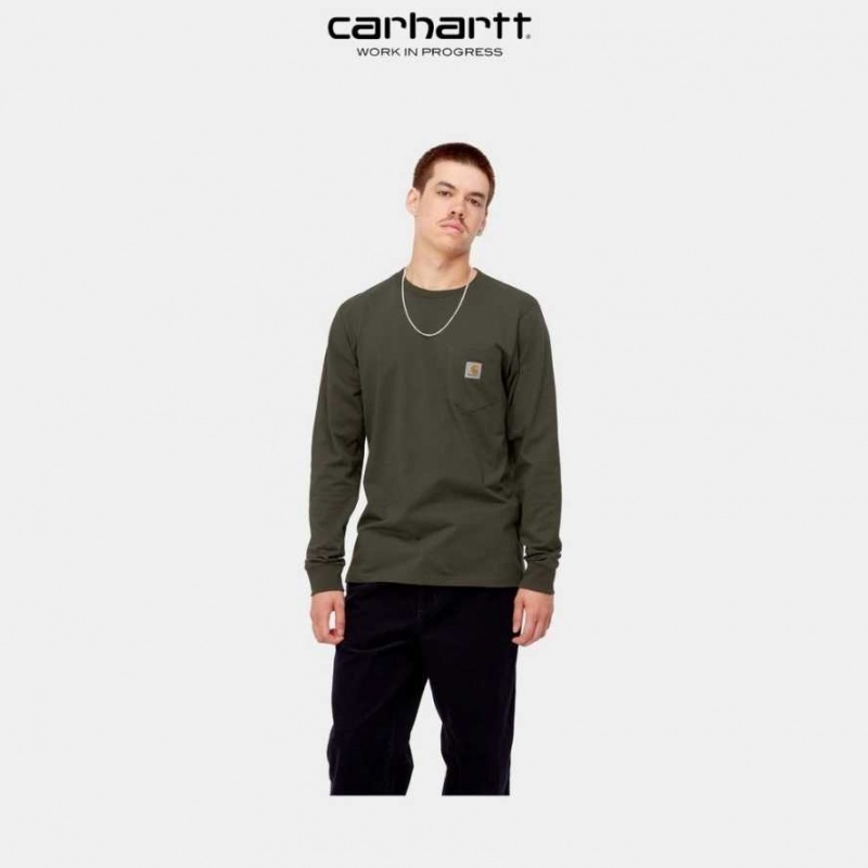 Carhartt Wip Long Sleeve Pocket T-Shirt Cypress | TH0002235