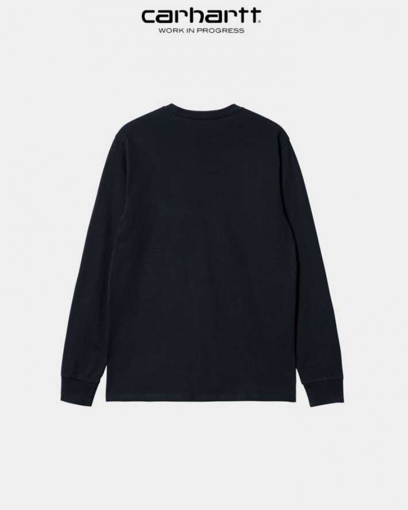 Carhartt Wip Long Sleeve Pocket T-Shirt Dark Navy | TH0002241