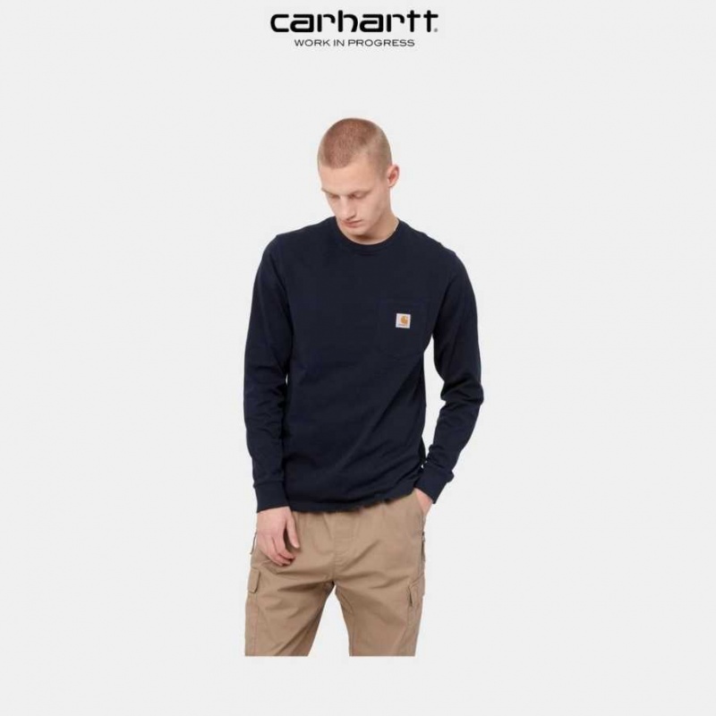 Carhartt Wip Long Sleeve Pocket T-Shirt Dark Navy | TH0002241