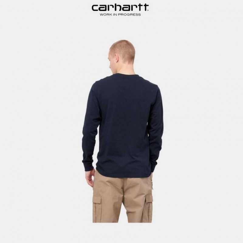 Carhartt Wip Long Sleeve Pocket T-Shirt Dark Navy | TH0002241