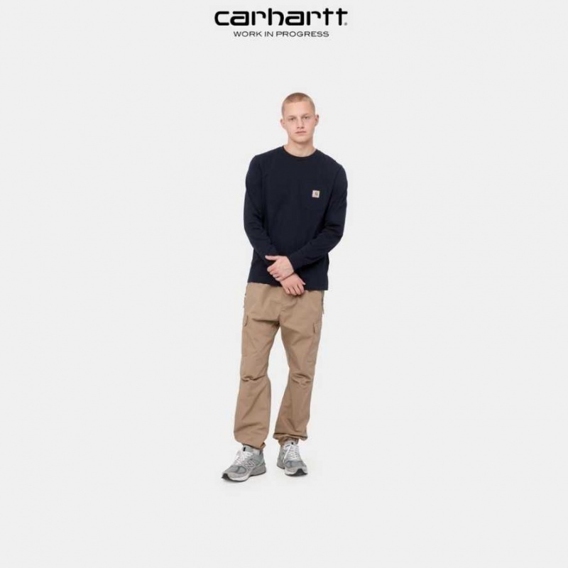 Carhartt Wip Long Sleeve Pocket T-Shirt Dark Navy | TH0002241