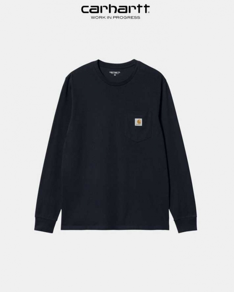 Carhartt Wip Long Sleeve Pocket T-Shirt Dark Navy | TH0002241