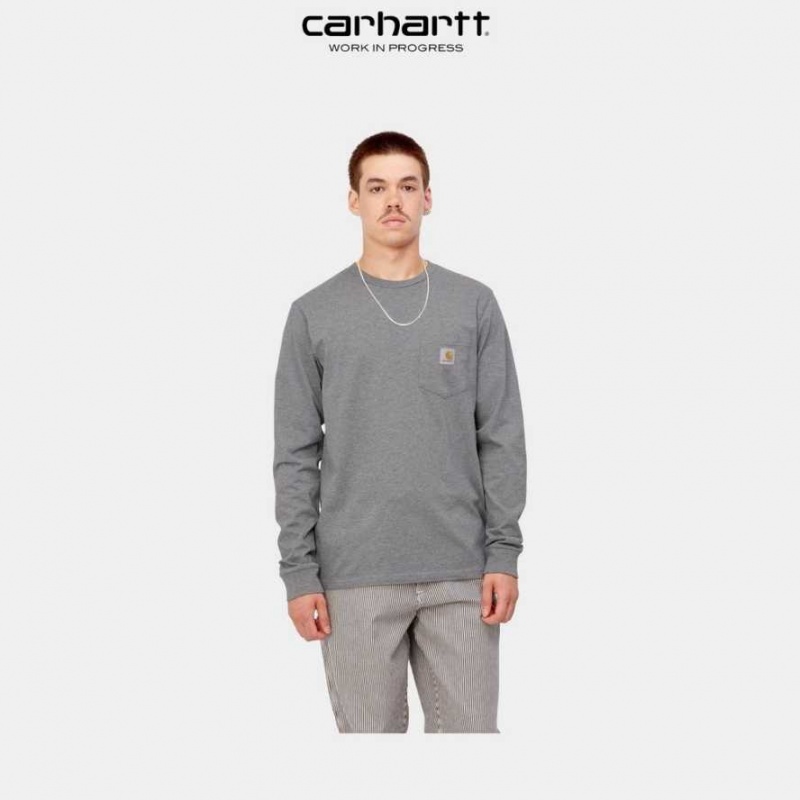 Carhartt Wip Long Sleeve Pocket T-Shirt Dark Grey Heather | TH0002243