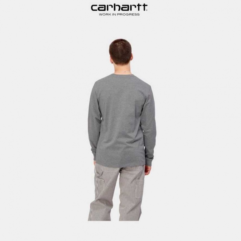 Carhartt Wip Long Sleeve Pocket T-Shirt Dark Grey Heather | TH0002243