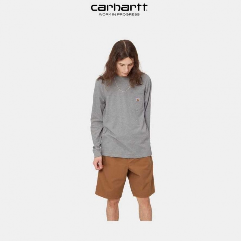 Carhartt Wip Long Sleeve Pocket T-Shirt Grey Heather | TH0002236