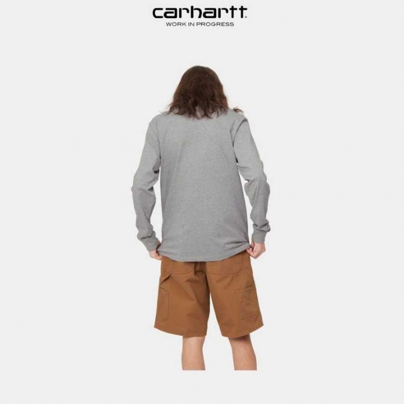 Carhartt Wip Long Sleeve Pocket T-Shirt Grey Heather | TH0002236