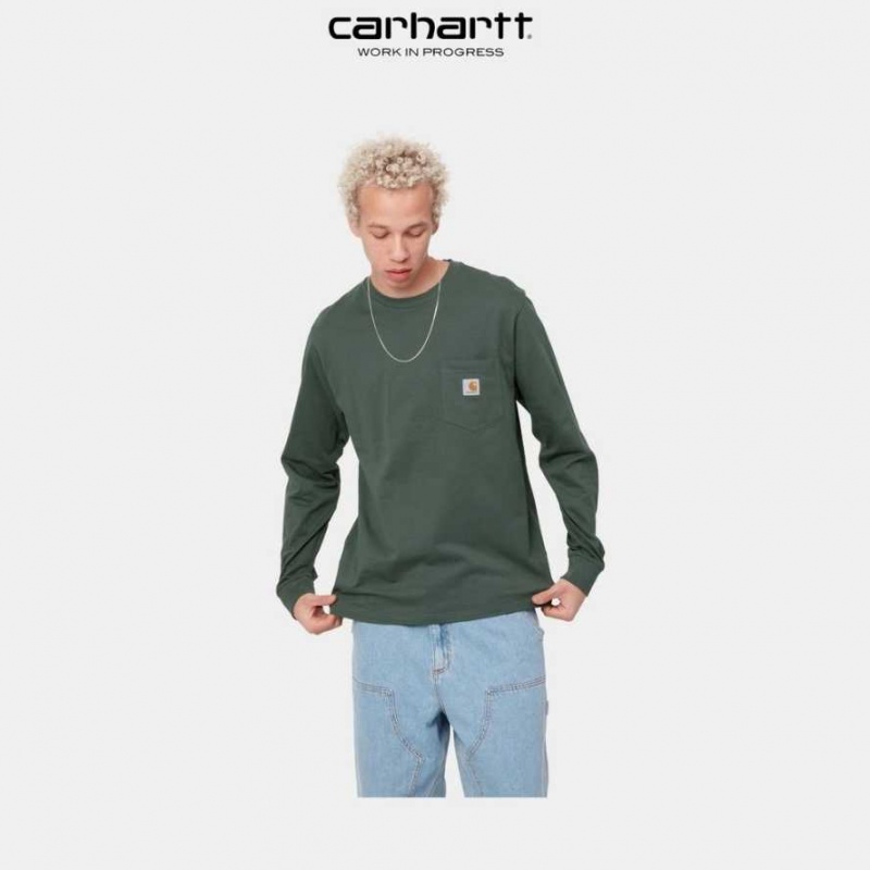 Carhartt Wip Long Sleeve Pocket T-Shirt Hemlock Green | TH0002242