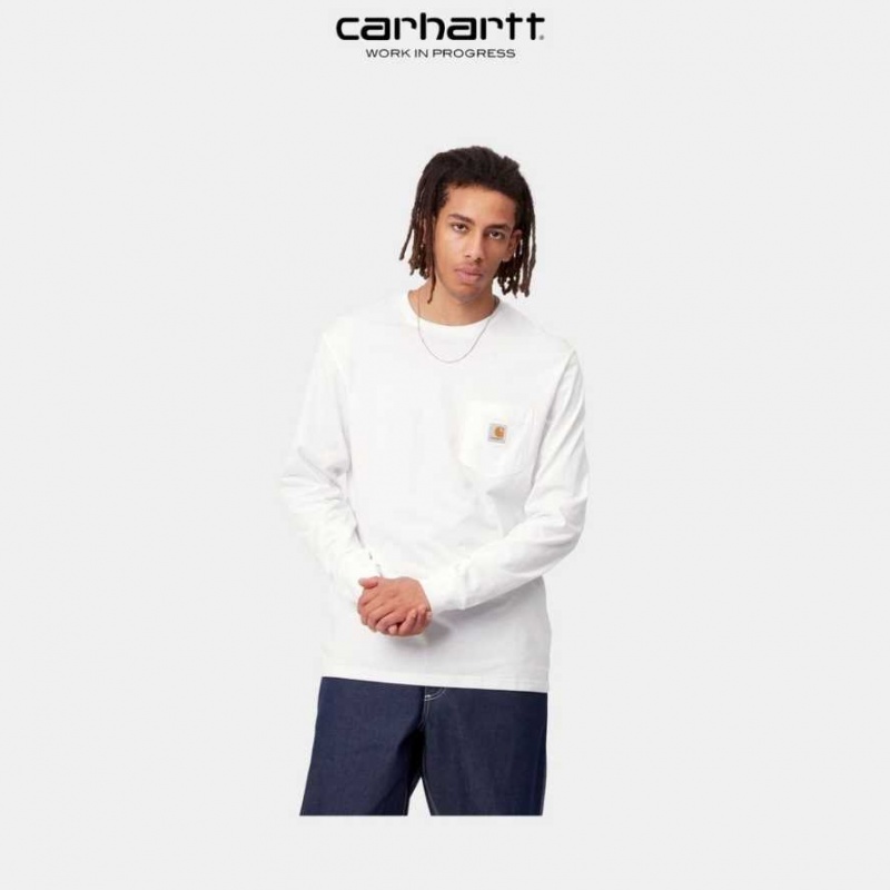 Carhartt Wip Long Sleeve Pocket T-Shirt White | TH0002237