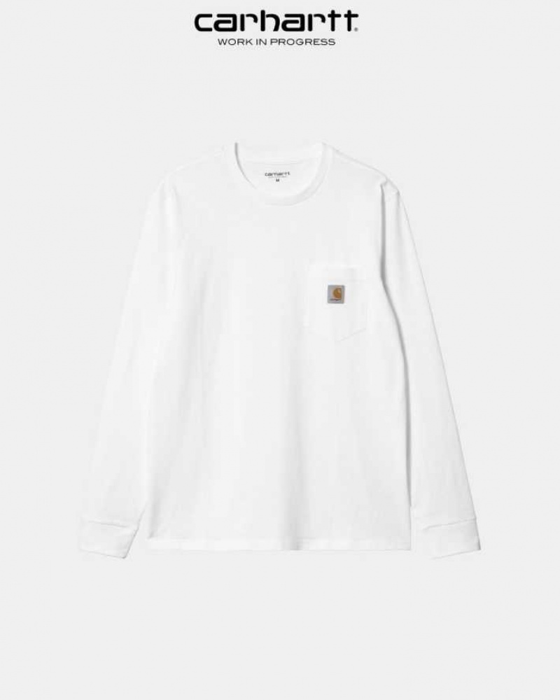 Carhartt Wip Long Sleeve Pocket T-Shirt White | TH0002237