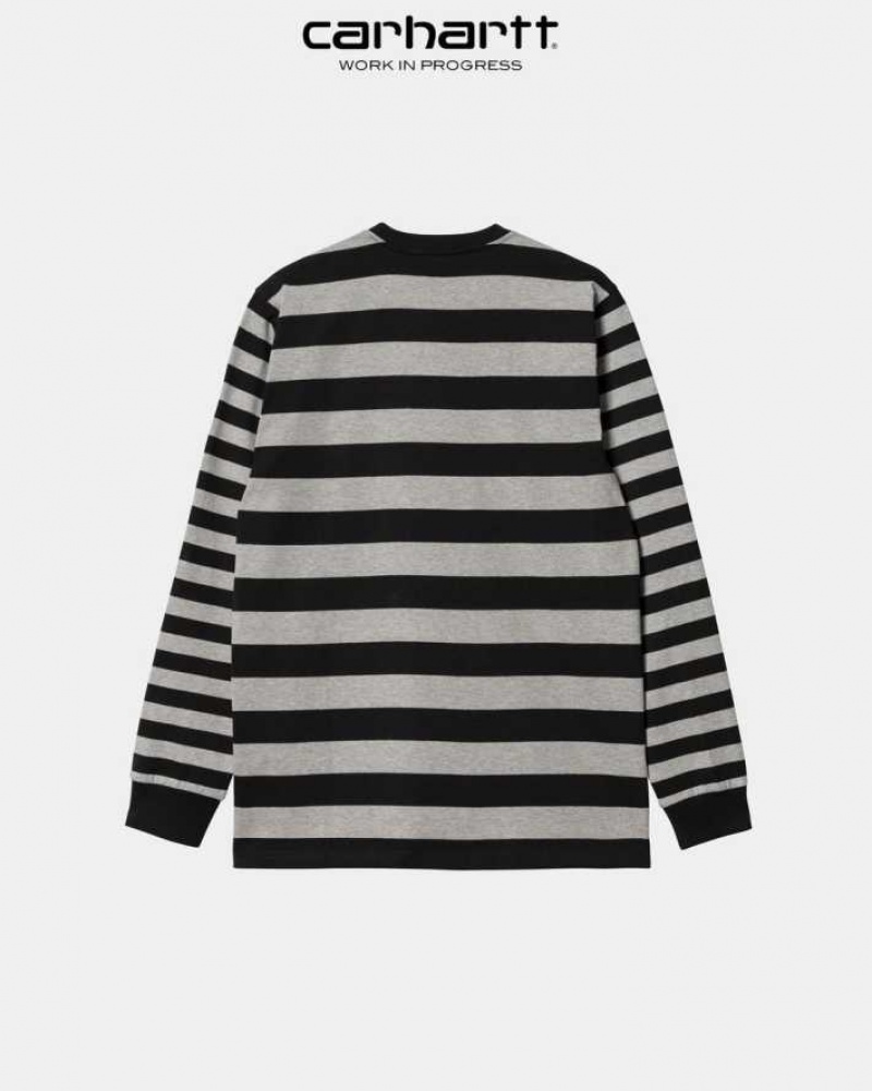 Carhartt Wip Merrick Stripe Long Sleeve Pocket T-Shirt Black / Grey Heather | TH0002262