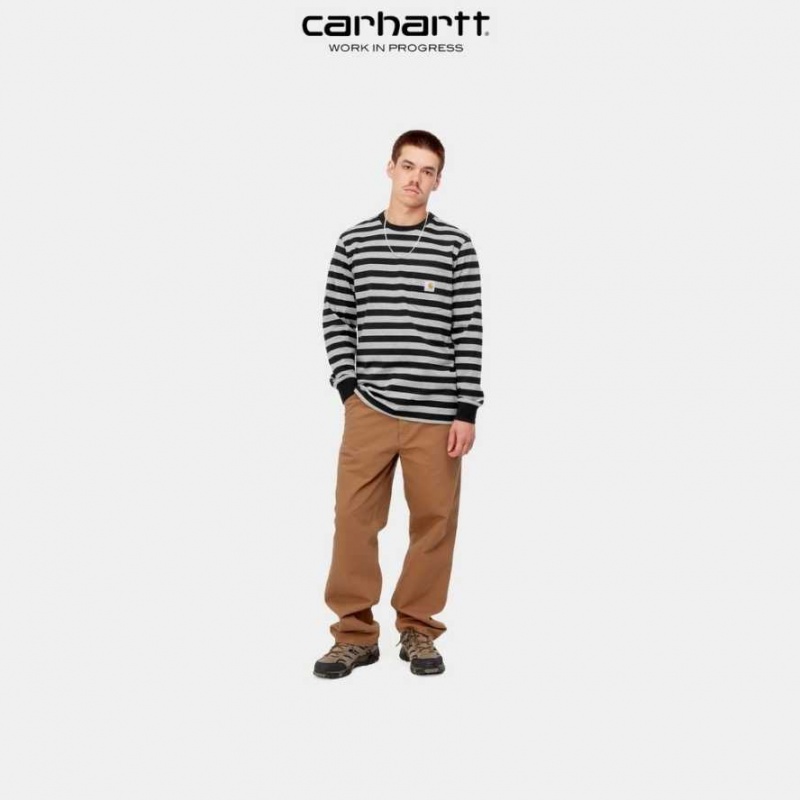 Carhartt Wip Merrick Stripe Long Sleeve Pocket T-Shirt Black / Grey Heather | TH0002262