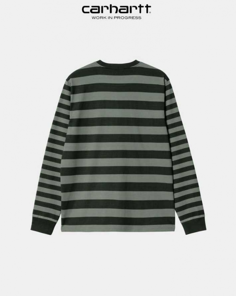 Carhartt Wip Merrick Stripe Long Sleeve Pocket T-Shirt Dark Cedar / Thyme | TH0002263