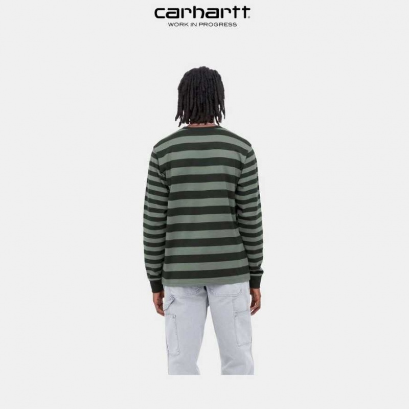 Carhartt Wip Merrick Stripe Long Sleeve Pocket T-Shirt Dark Cedar / Thyme | TH0002263