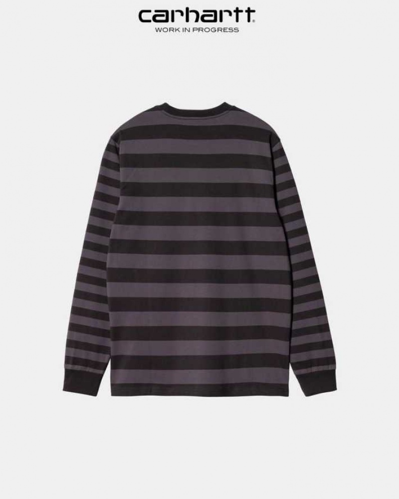 Carhartt Wip Merrick Stripe Long Sleeve Pocket T-Shirt Soot / Artichoke | TH0002265