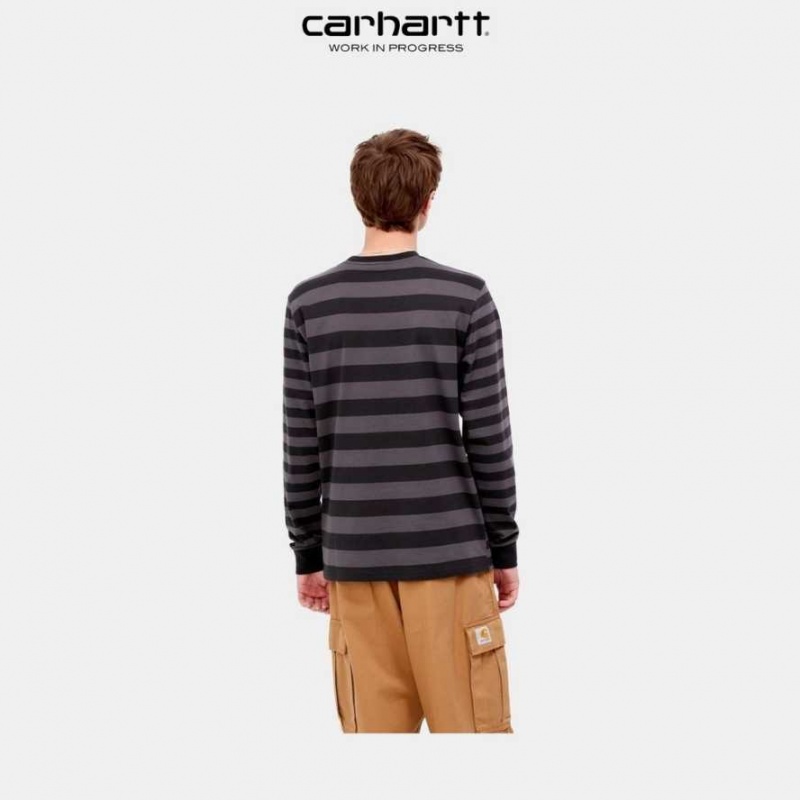 Carhartt Wip Merrick Stripe Long Sleeve Pocket T-Shirt Soot / Artichoke | TH0002265