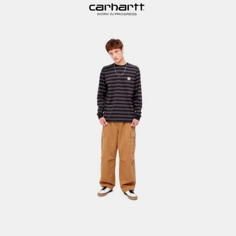 Carhartt Wip Merrick Stripe Long Sleeve Pocket T-Shirt Soot / Artichoke | TH0002265